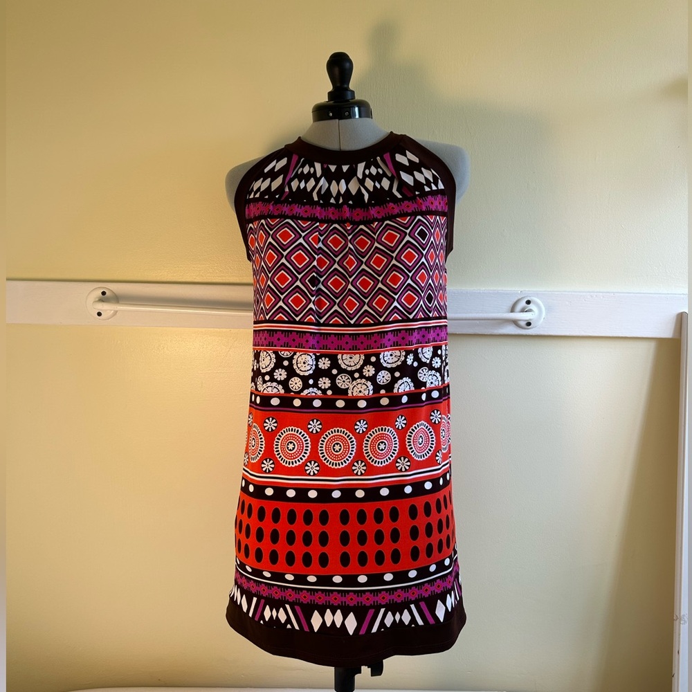 My Michelle Brown, Orange and Purple Geometric Mini Dress
